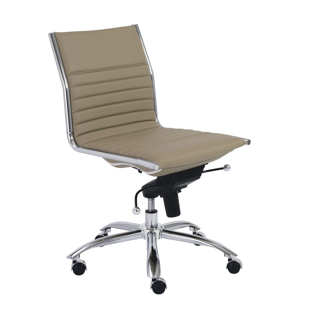 26.38" X 25.99" X 38.19" Low Back Office Chair without Armrests in Taupe with Chromed Steel Base. Picture 2