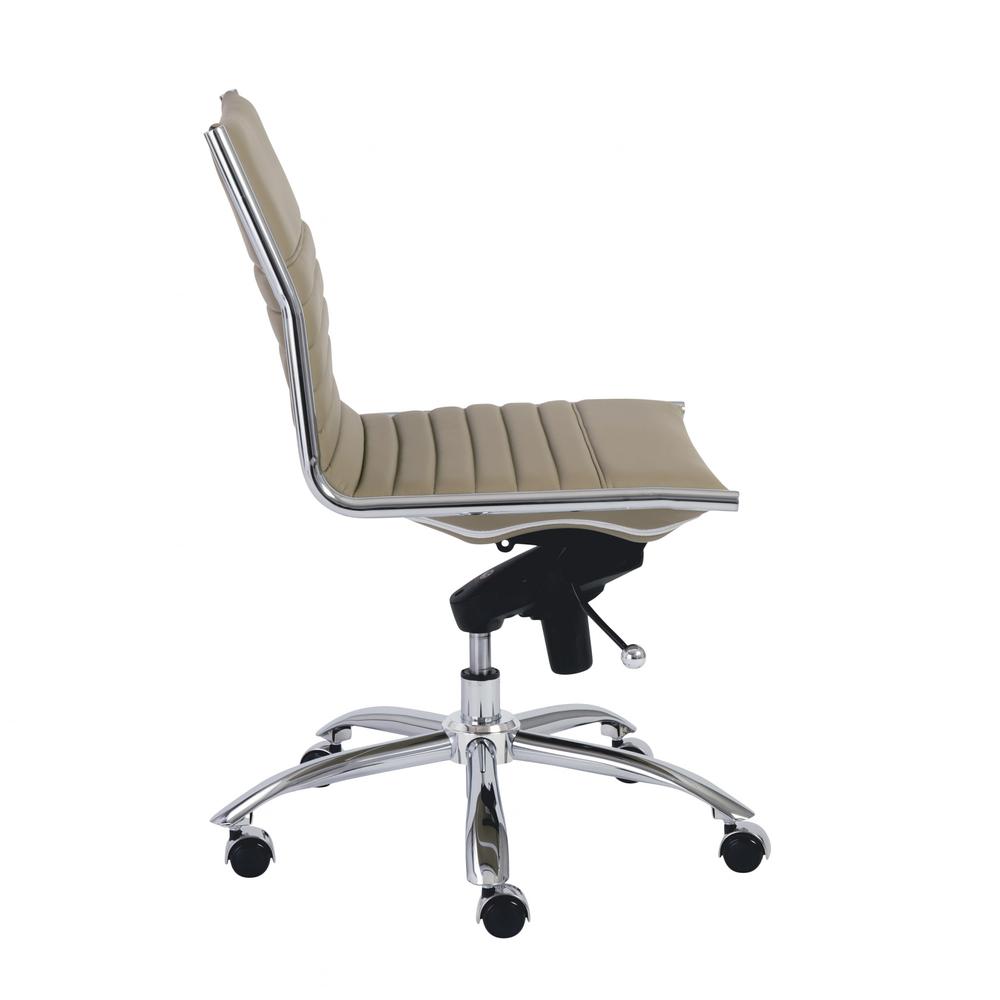 26.38" X 25.99" X 38.19" Low Back Office Chair without Armrests in Taupe with Chromed Steel Base. Picture 3