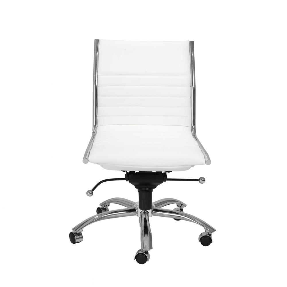 26.38" X 25.99" X 38.19" Low Back Office Chair without Armrests in White with Chromed Steel Base. Picture 1