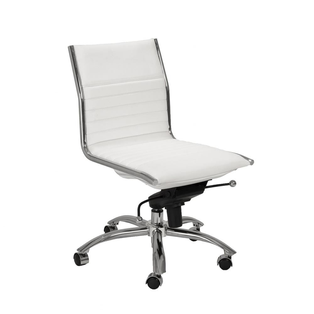 26.38" X 25.99" X 38.19" Low Back Office Chair without Armrests in White with Chromed Steel Base. Picture 2
