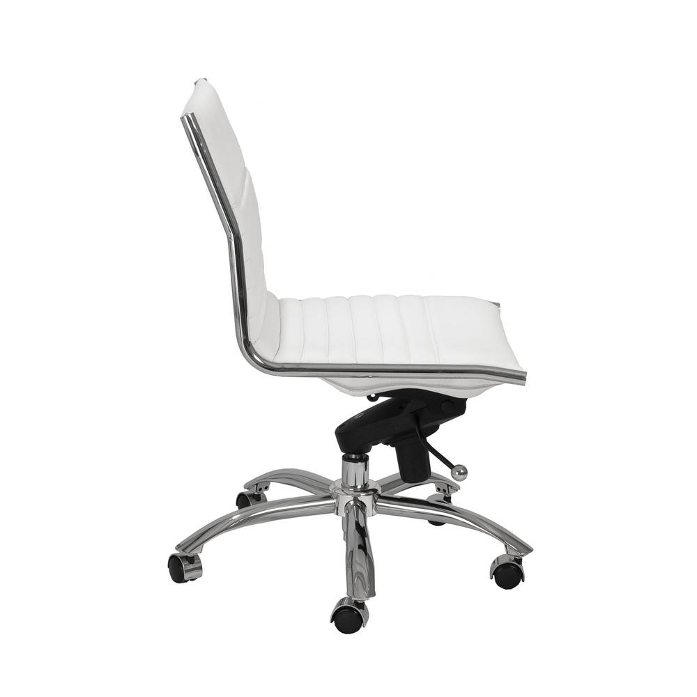 26.38" X 25.99" X 38.19" Low Back Office Chair without Armrests in White with Chromed Steel Base. Picture 3
