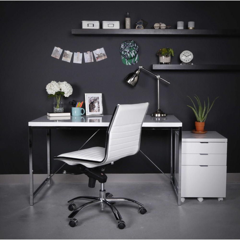 26.38" X 25.99" X 38.19" Low Back Office Chair without Armrests in White with Chromed Steel Base. Picture 5