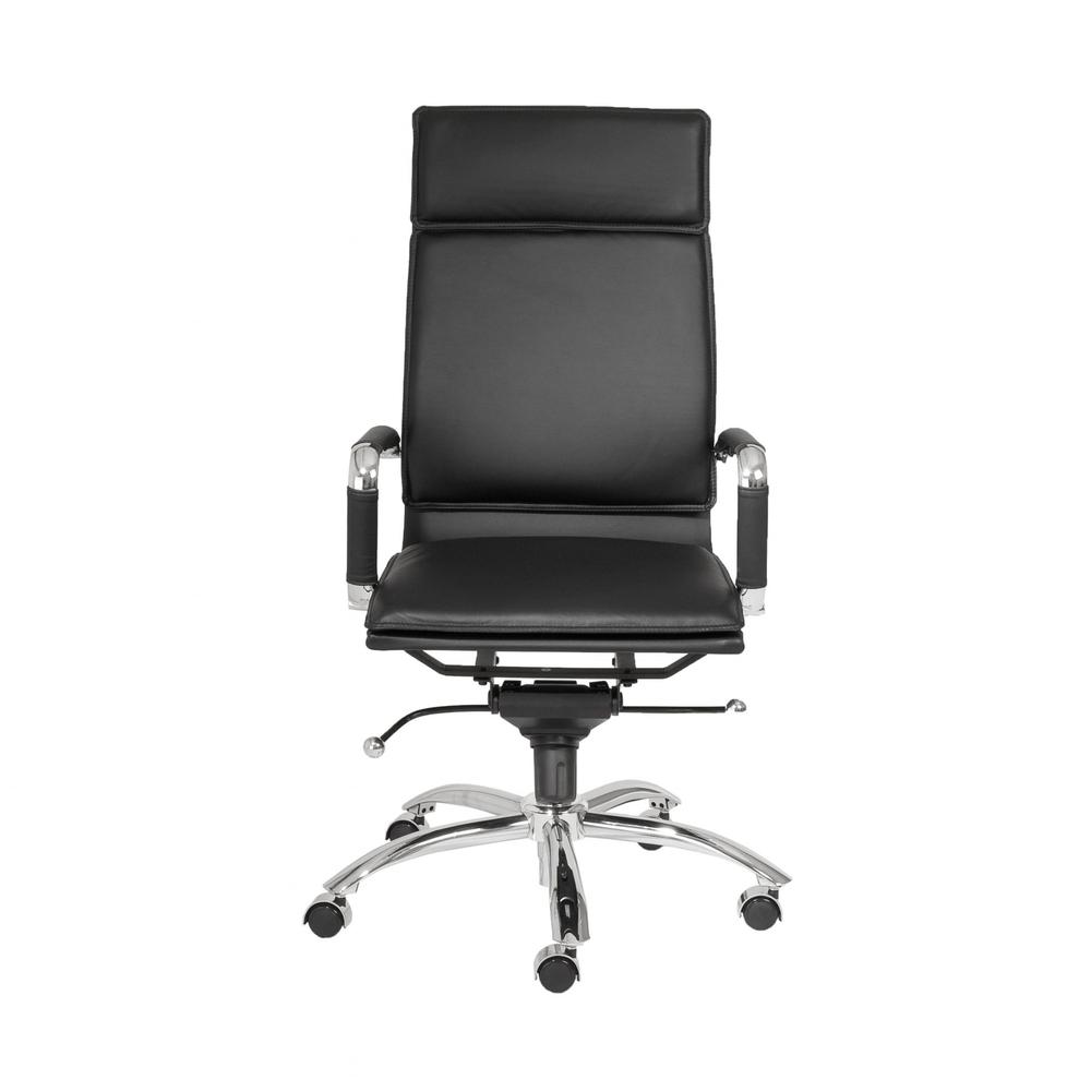 26.38" X 27.56" X 45.87" High Back Office Chair in Black with Chromed Steel Base. Picture 1