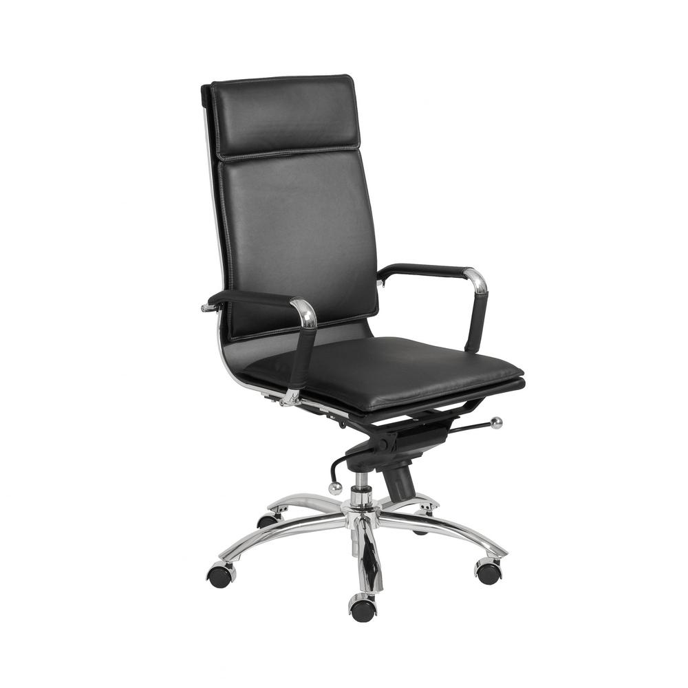 26.38" X 27.56" X 45.87" High Back Office Chair in Black with Chromed Steel Base. Picture 2