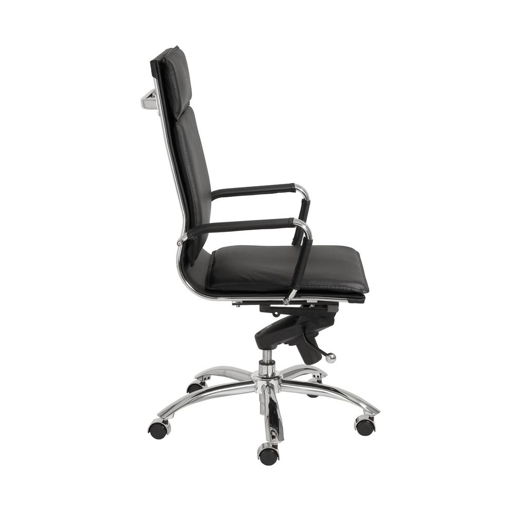 26.38" X 27.56" X 45.87" High Back Office Chair in Black with Chromed Steel Base. Picture 3