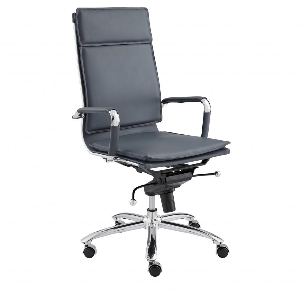 26.38" X 27.56" X 45.87" High Back Office Chair in Blue with Chromed Steel Base. Picture 2