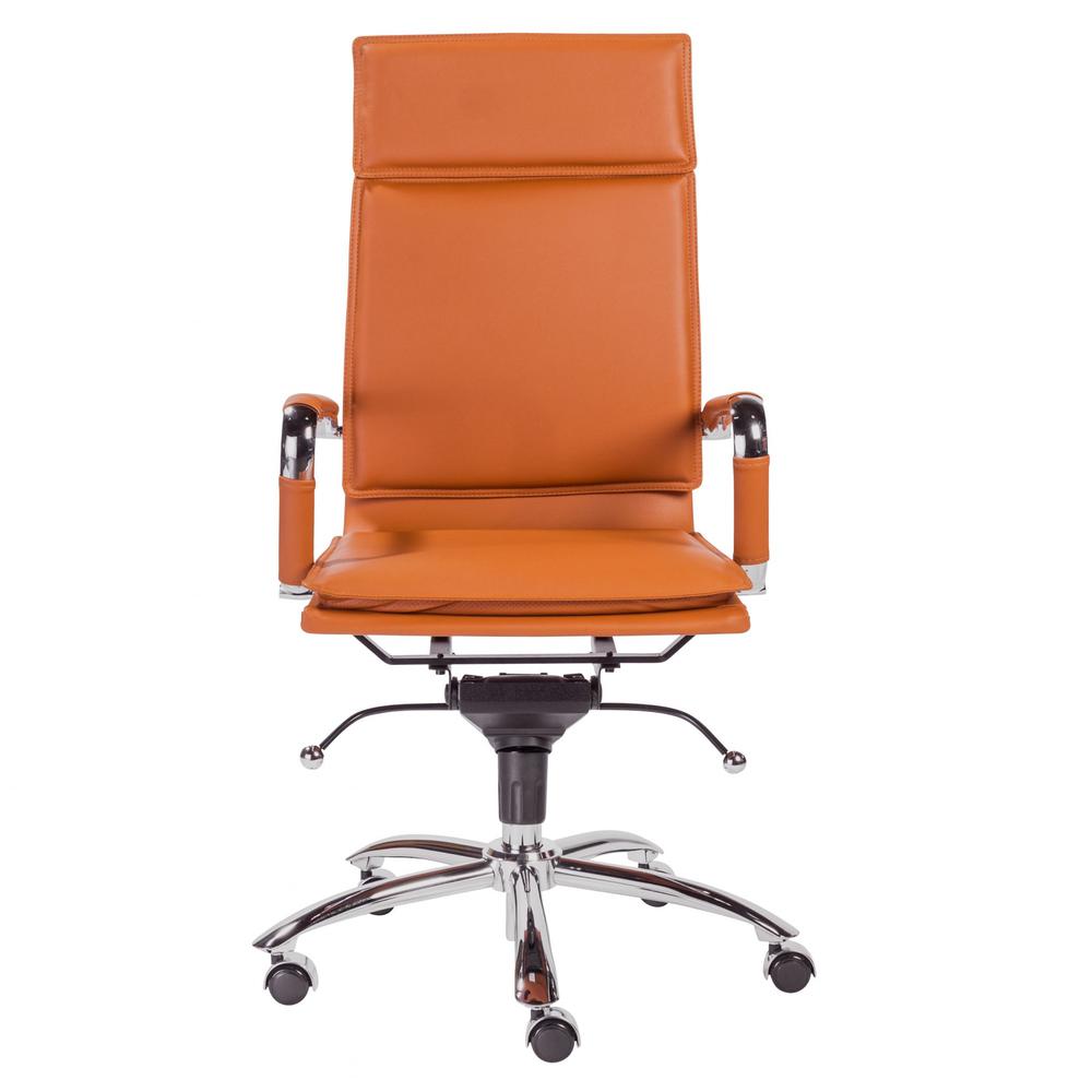26.38" X 27.56" X 45.87" High Back Office Chair in Cognac with Chrome Base. Picture 1