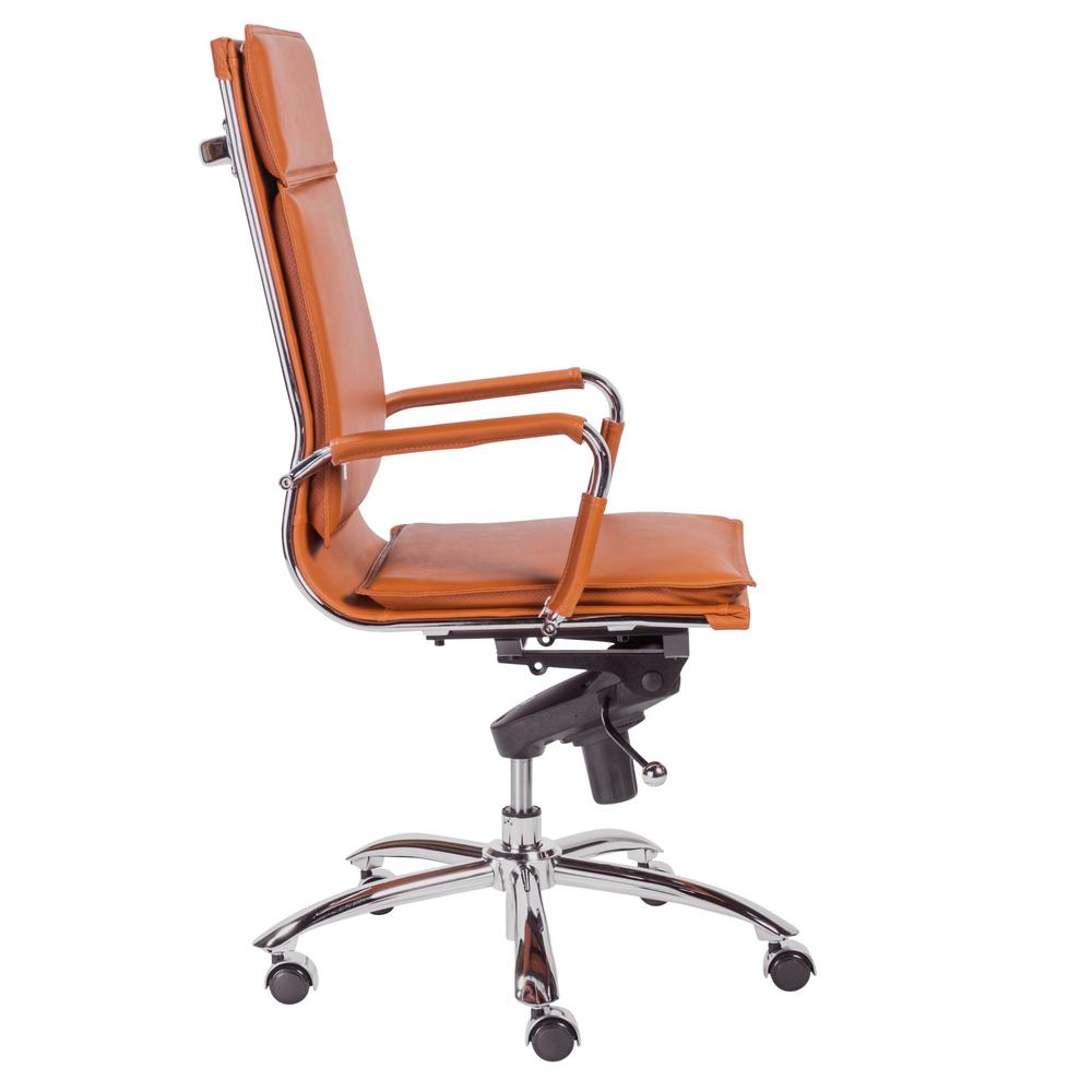 26.38" X 27.56" X 45.87" High Back Office Chair in Cognac with Chrome Base. Picture 3