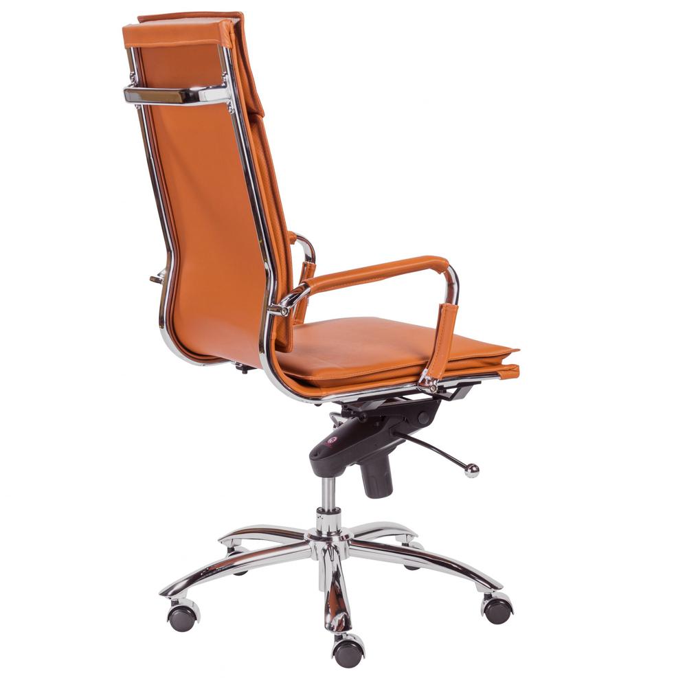 26.38" X 27.56" X 45.87" High Back Office Chair in Cognac with Chrome Base. Picture 4
