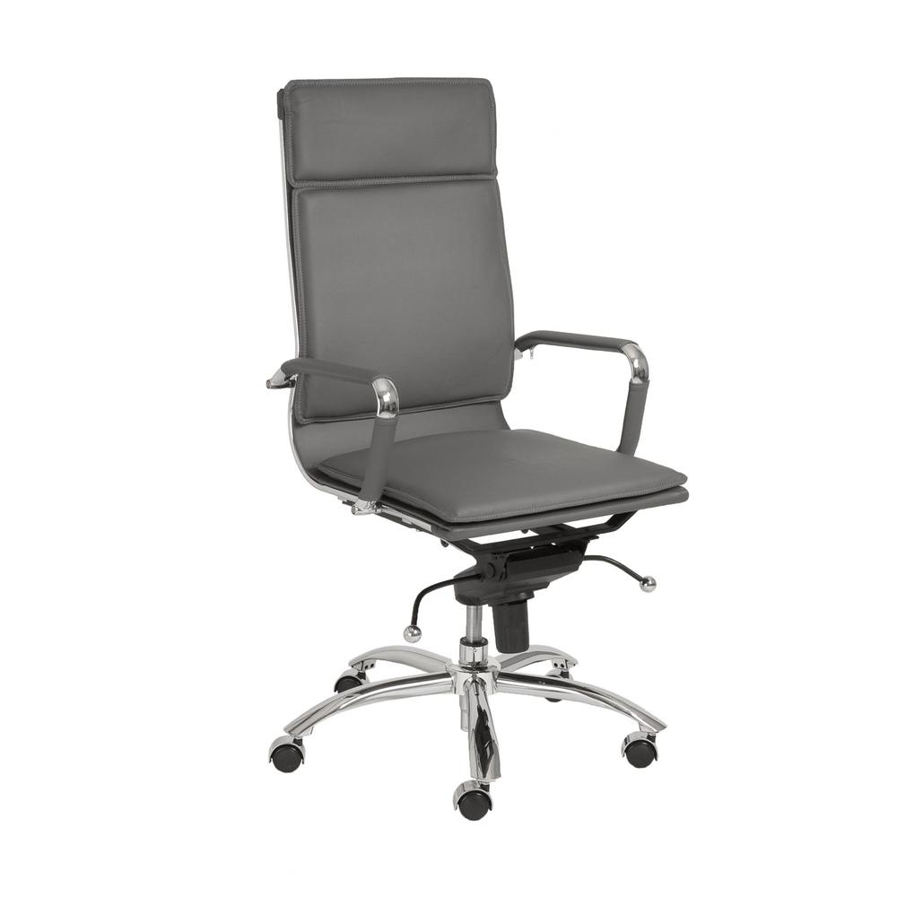 26.38" X 27.56" X 45.87" High Back Office Chair in Gray with Chromed Steel Base. Picture 2