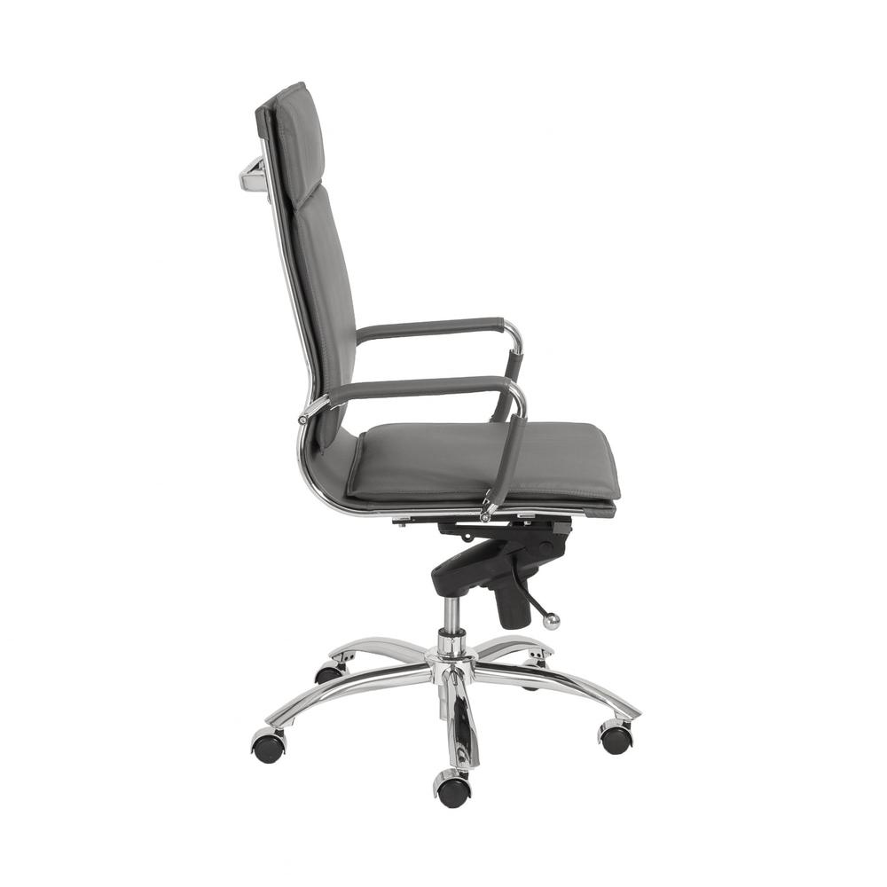 26.38" X 27.56" X 45.87" High Back Office Chair in Gray with Chromed Steel Base. Picture 3