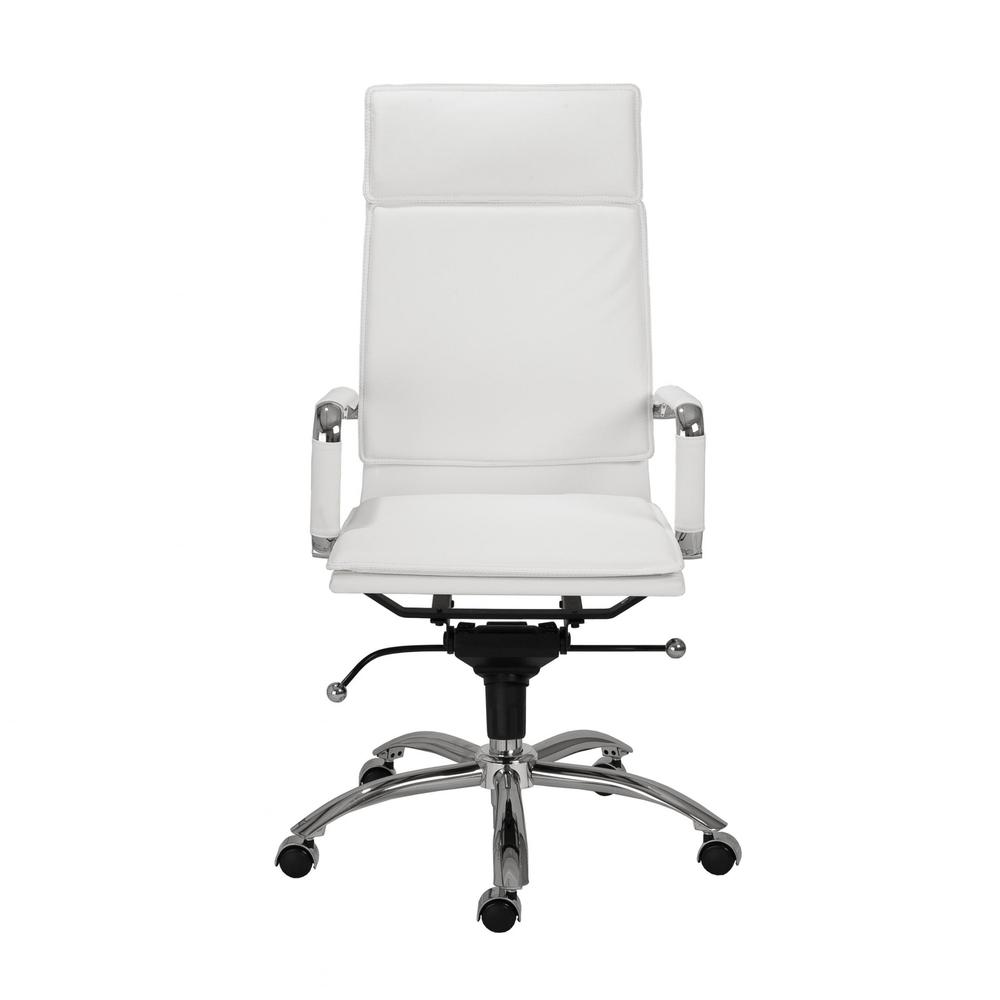26.38" X 27.56" X 45.87" High Back Office Chair in White with Chromed Steel Base. Picture 1