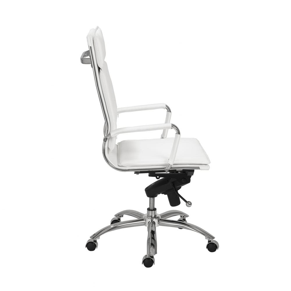 26.38" X 27.56" X 45.87" High Back Office Chair in White with Chromed Steel Base. Picture 3