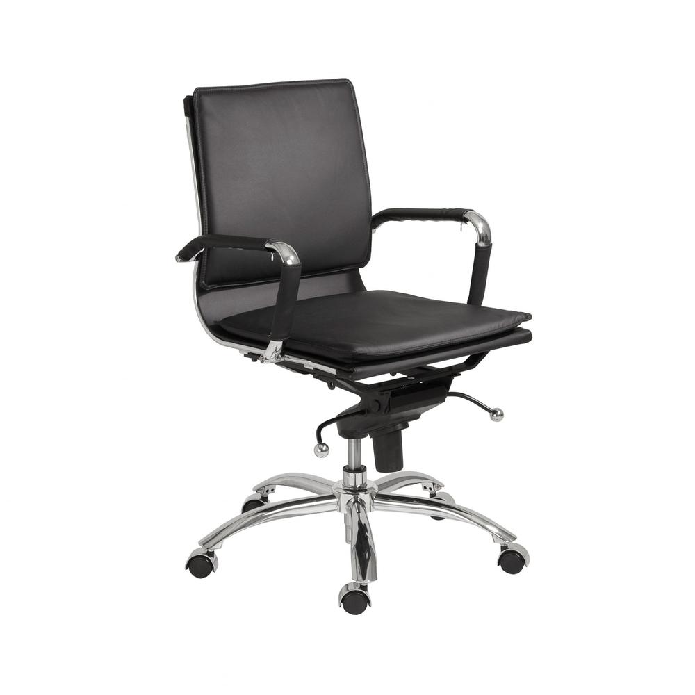 25.99" X 26.78" X 38.39" Low Back Office Chair in Black with Chromed Steel Base. Picture 2