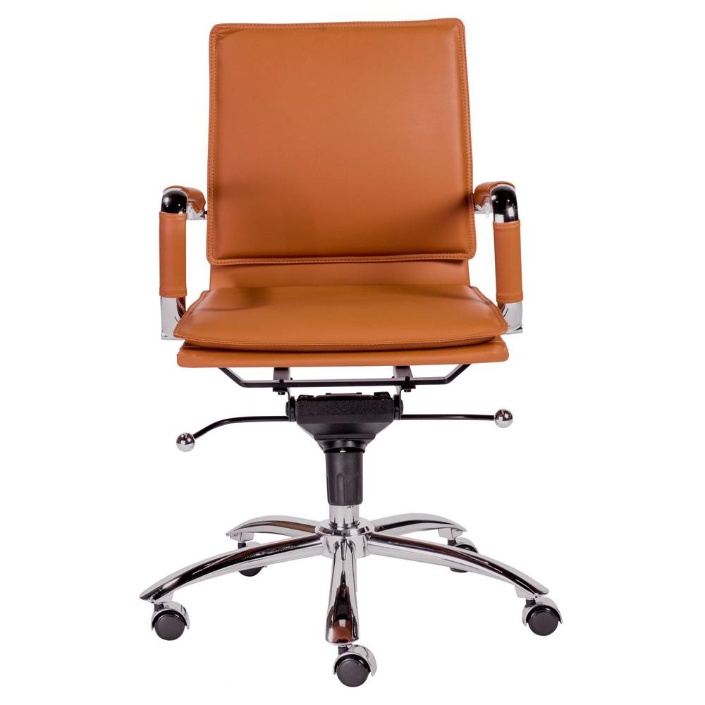 25.99" X 26.78" X 38.39" Low Back Office Chair in Cognac with Chrome Base. Picture 1