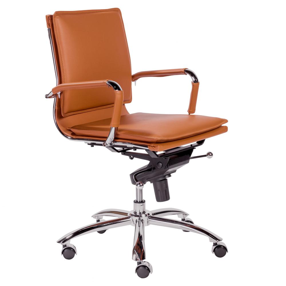 25.99" X 26.78" X 38.39" Low Back Office Chair in Cognac with Chrome Base. Picture 2