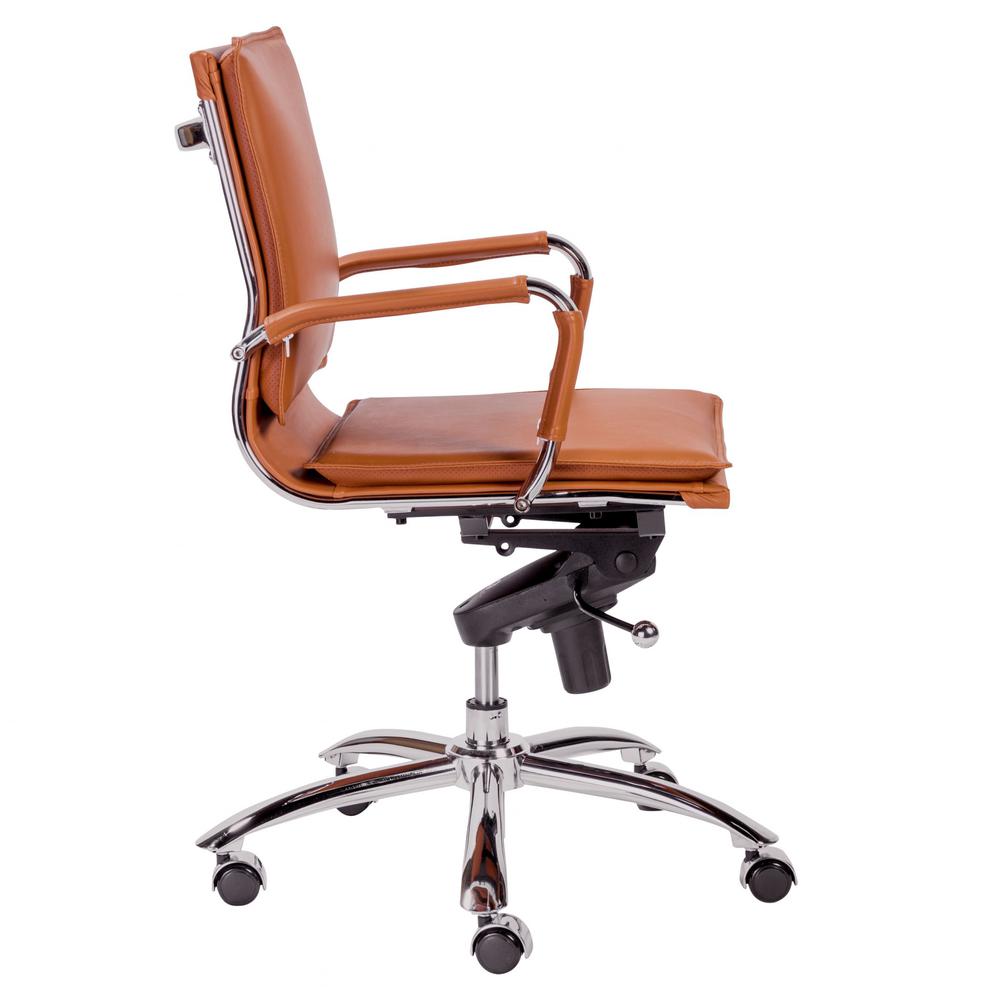 25.99" X 26.78" X 38.39" Low Back Office Chair in Cognac with Chrome Base. Picture 3