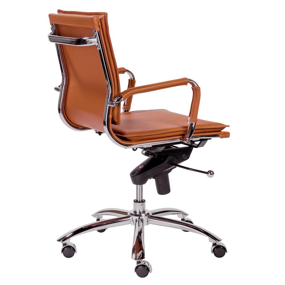 25.99" X 26.78" X 38.39" Low Back Office Chair in Cognac with Chrome Base. Picture 4