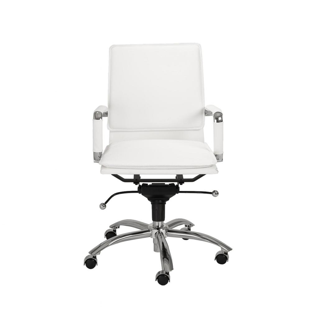 25.99" X 26.78" X 38.39" Low Back Office Chair in White with Chromed Steel Base. Picture 1