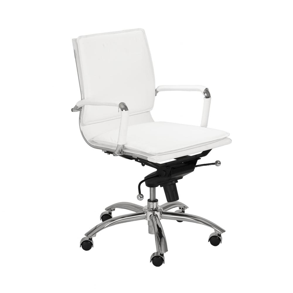 25.99" X 26.78" X 38.39" Low Back Office Chair in White with Chromed Steel Base. Picture 2