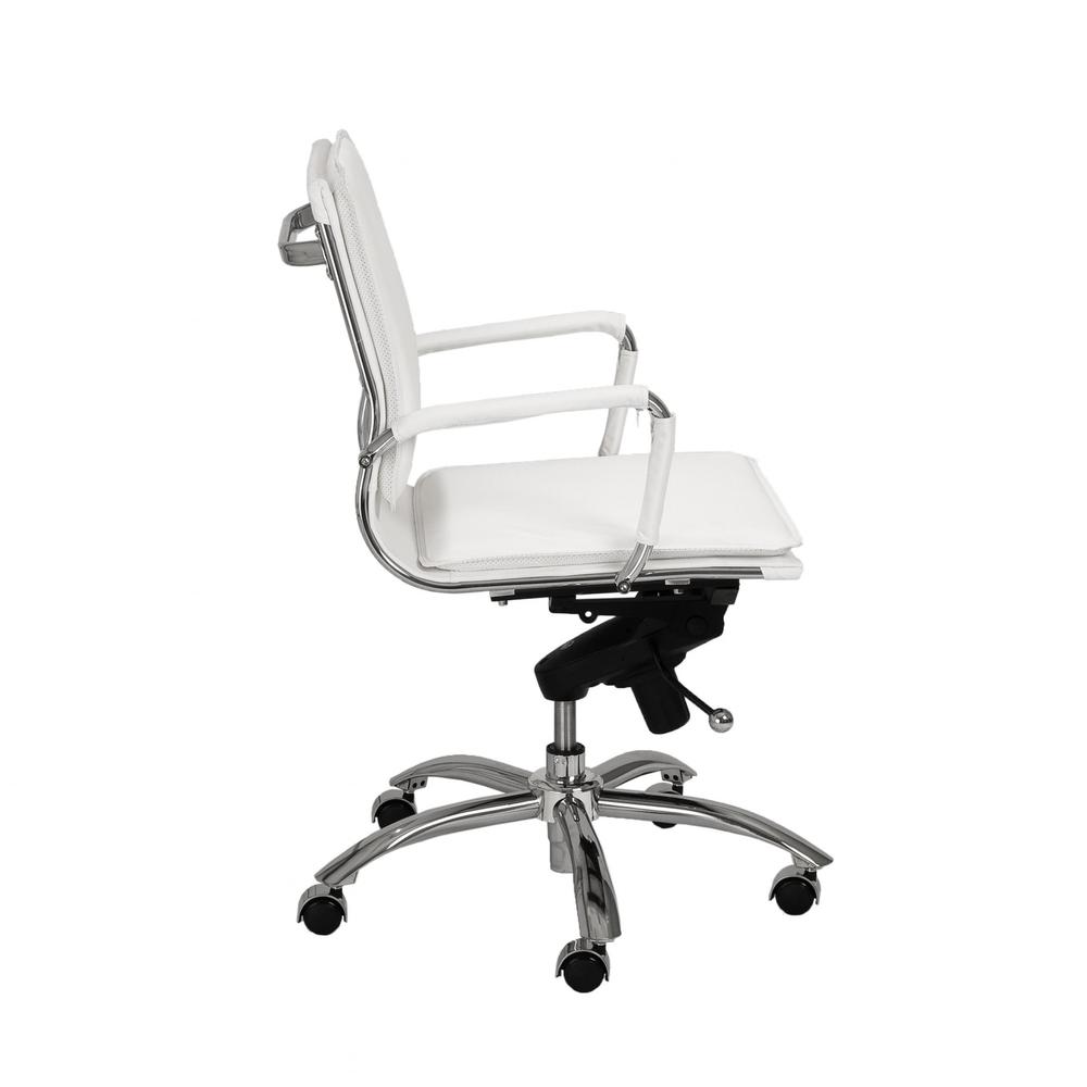 25.99" X 26.78" X 38.39" Low Back Office Chair in White with Chromed Steel Base. Picture 3