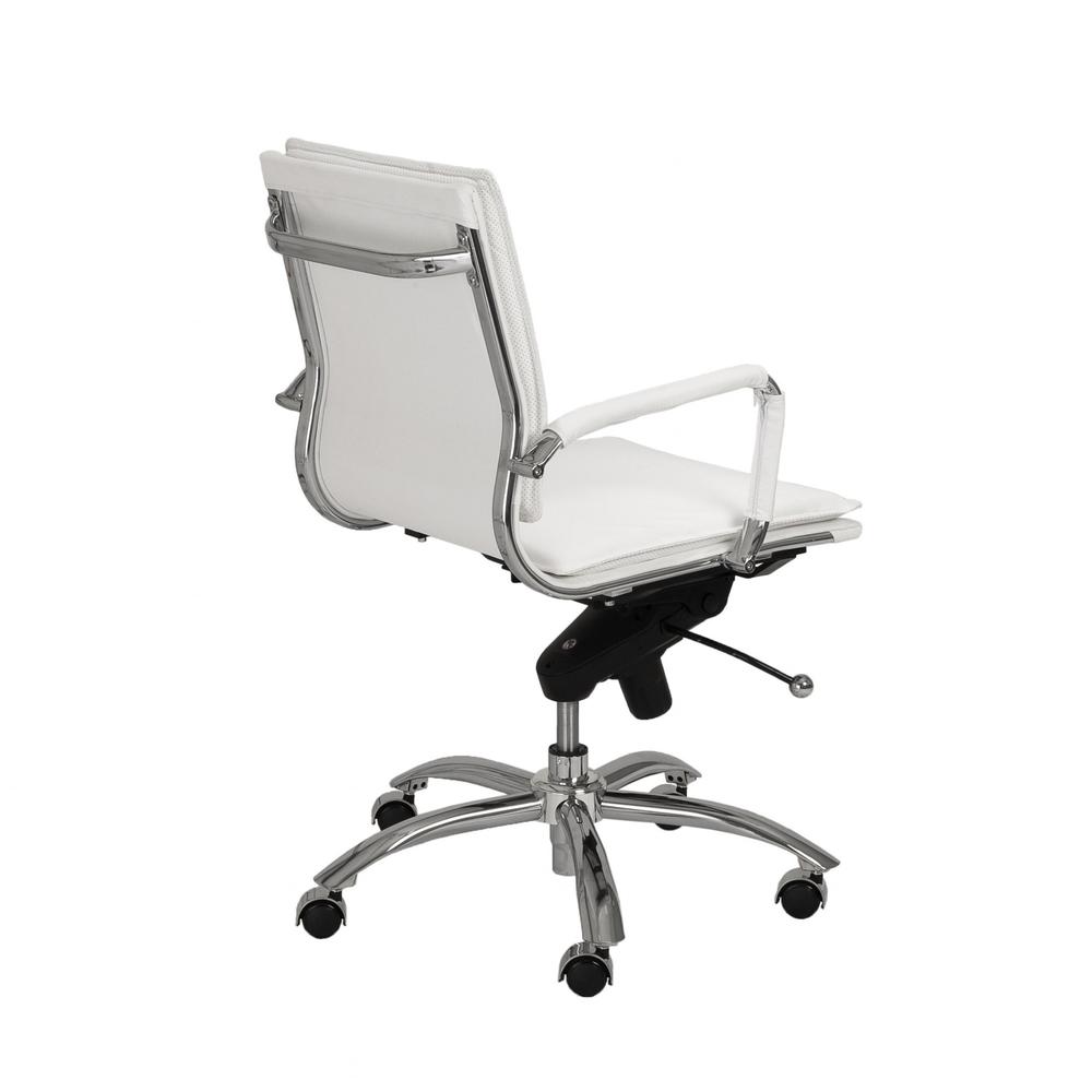 25.99" X 26.78" X 38.39" Low Back Office Chair in White with Chromed Steel Base. Picture 4