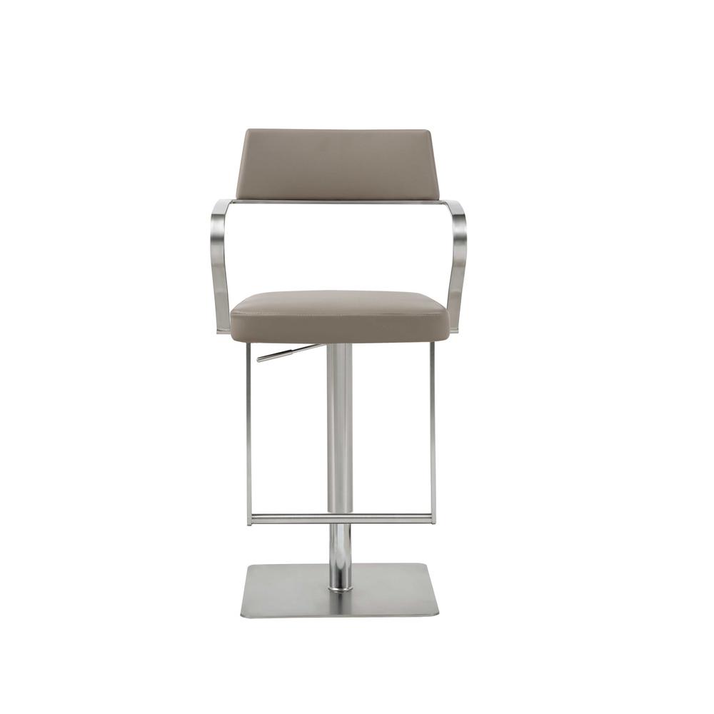 Modern Taupe Faux Leather Adjustable Barstool with Arms - 370617. Picture 1