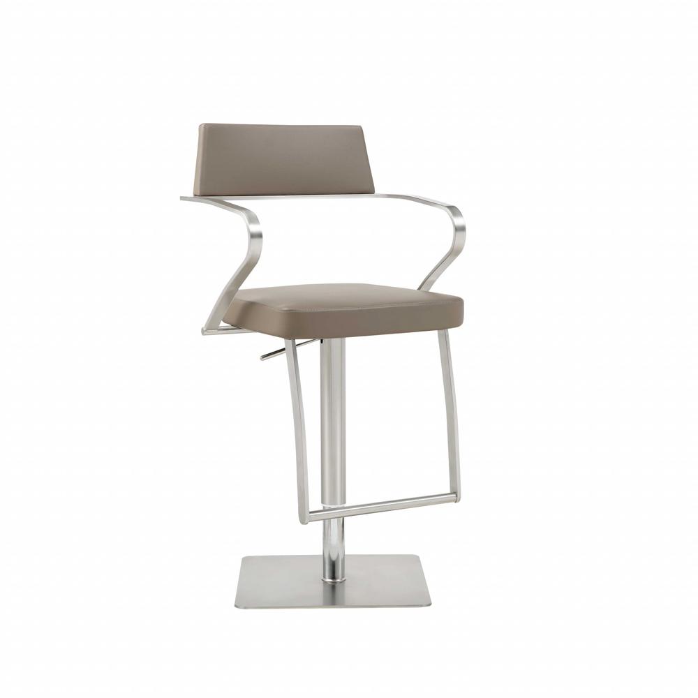 Modern Taupe Faux Leather Adjustable Barstool with Arms - 370617. Picture 2