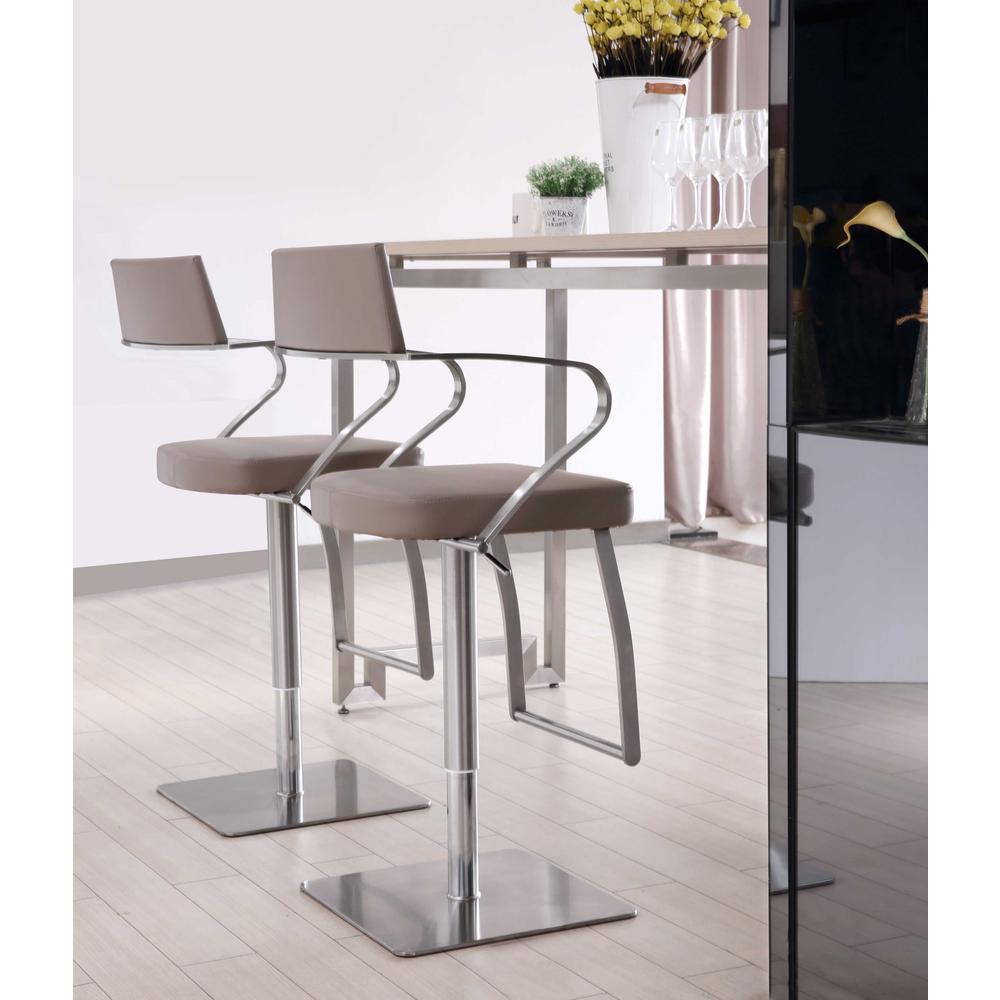 Modern Taupe Faux Leather Adjustable Barstool with Arms - 370617. Picture 6