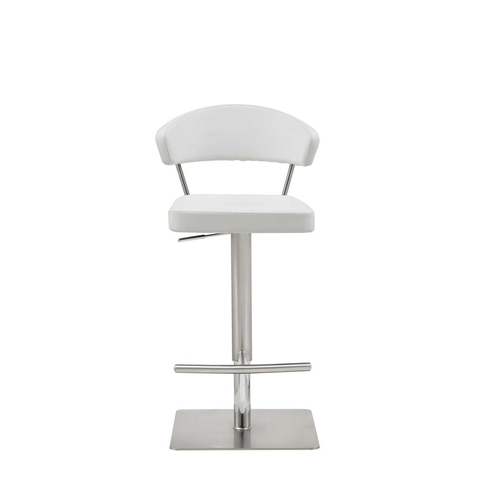 White Faux Leather and Stainless Adjustable Bar Stool - 370622. Picture 1