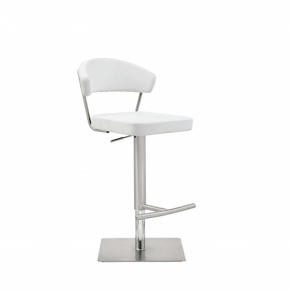 White Faux Leather and Stainless Adjustable Bar Stool - 370622. Picture 2