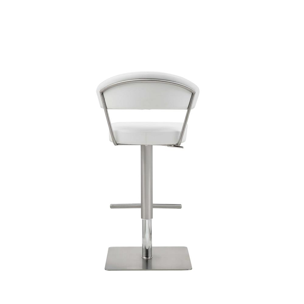 White Faux Leather and Stainless Adjustable Bar Stool - 370622. Picture 4