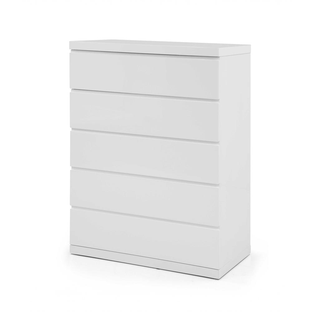 36" X 20" X 47" Gloss White Stainless Steel 5 Drawer Chest - 370629. Picture 1