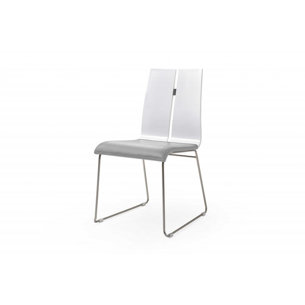 White and Grey Faux Leather Metal Dining Chair - 370647. Picture 1
