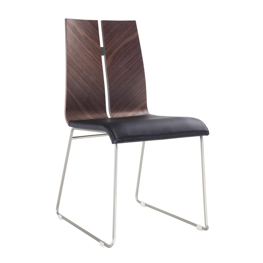 Natural Walnut and Black Faux Leather Metal Dining Chair - 370648. Picture 1