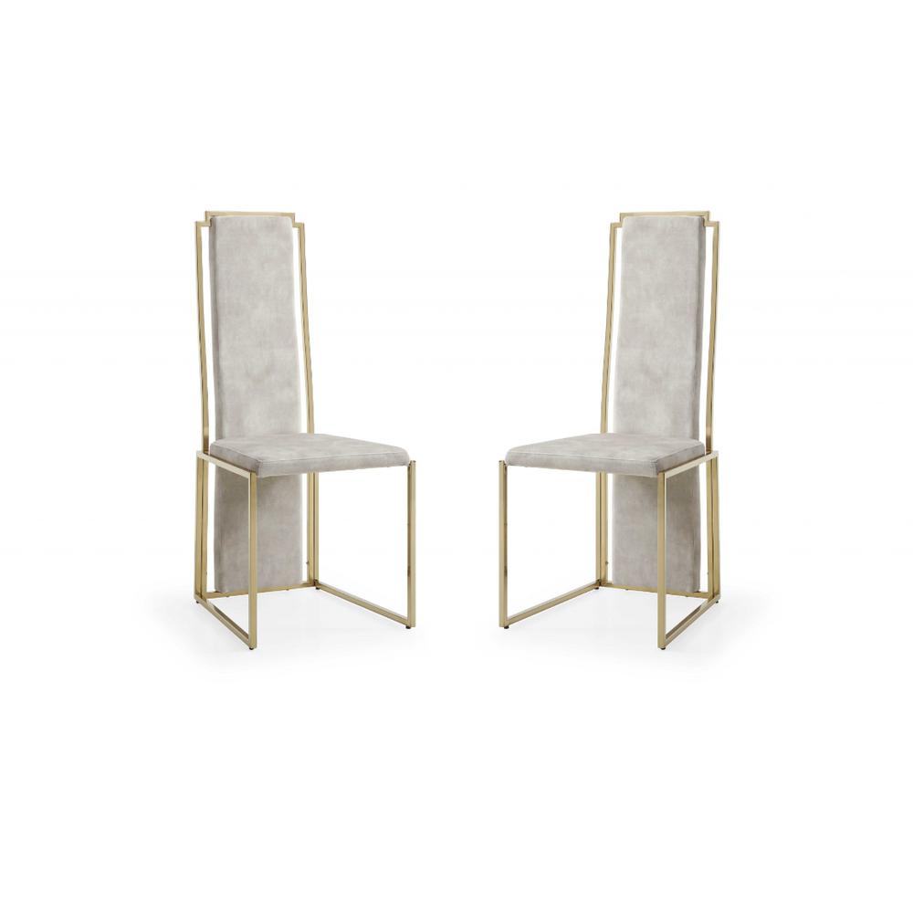 Set of 2 Ultra Modern Beige Suede and Gold Dining Chairs - 370683. Picture 1