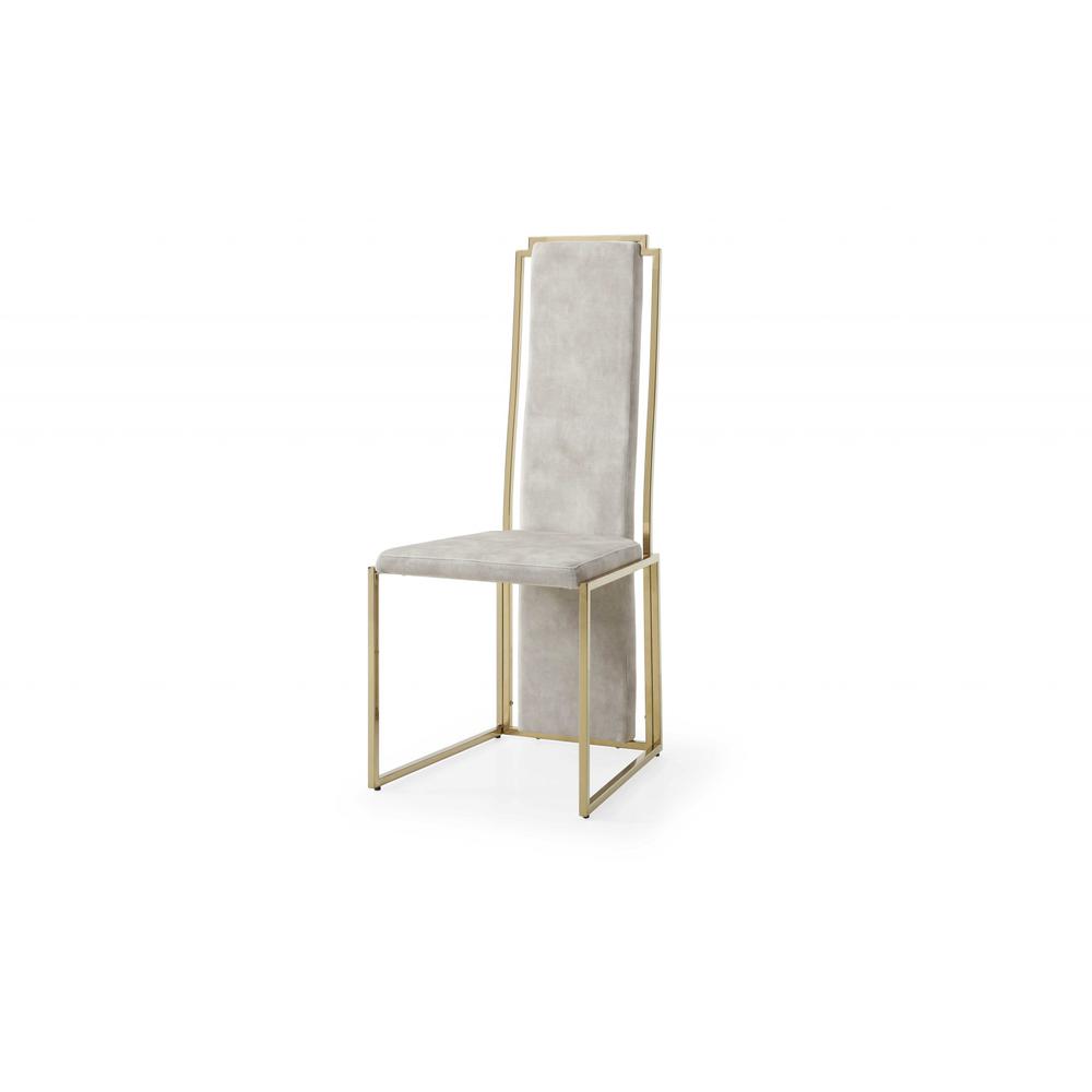 Set of 2 Ultra Modern Beige Suede and Gold Dining Chairs - 370683. Picture 2