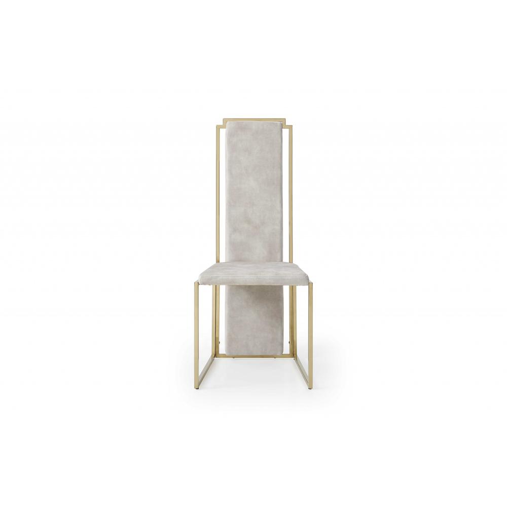 Set of 2 Ultra Modern Beige Suede and Gold Dining Chairs - 370683. Picture 3
