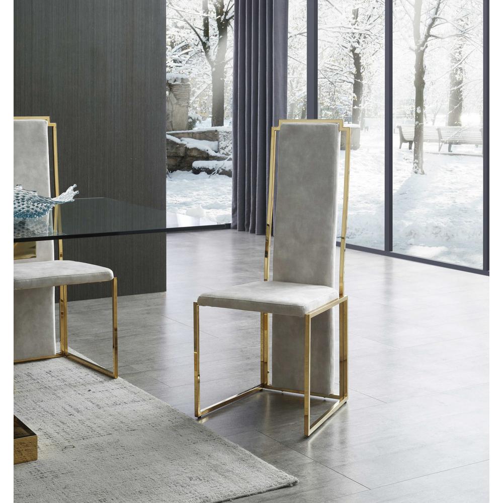Set of 2 Ultra Modern Beige Suede and Gold Dining Chairs - 370683. Picture 5