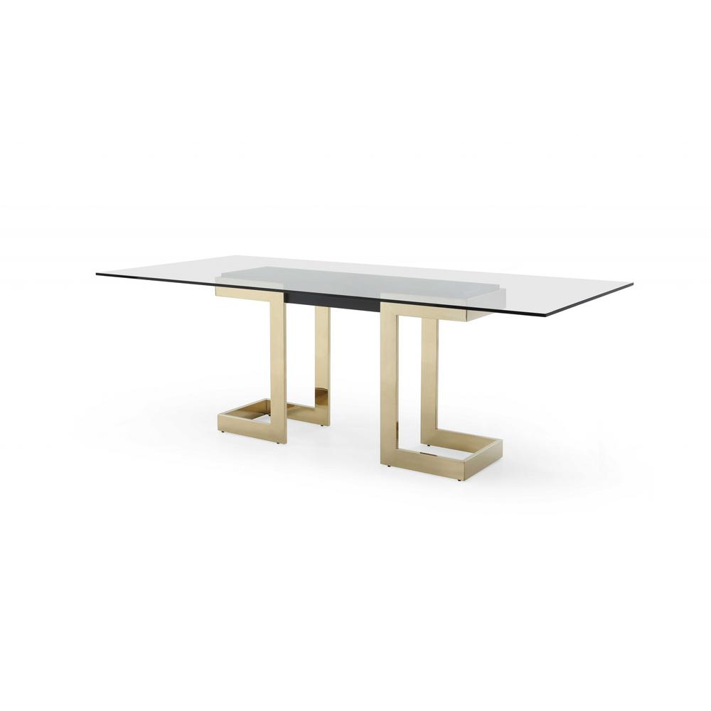 87" X 39" X 30" Polished Gold Glass Stainless Steel Dining Table - 370725. Picture 1