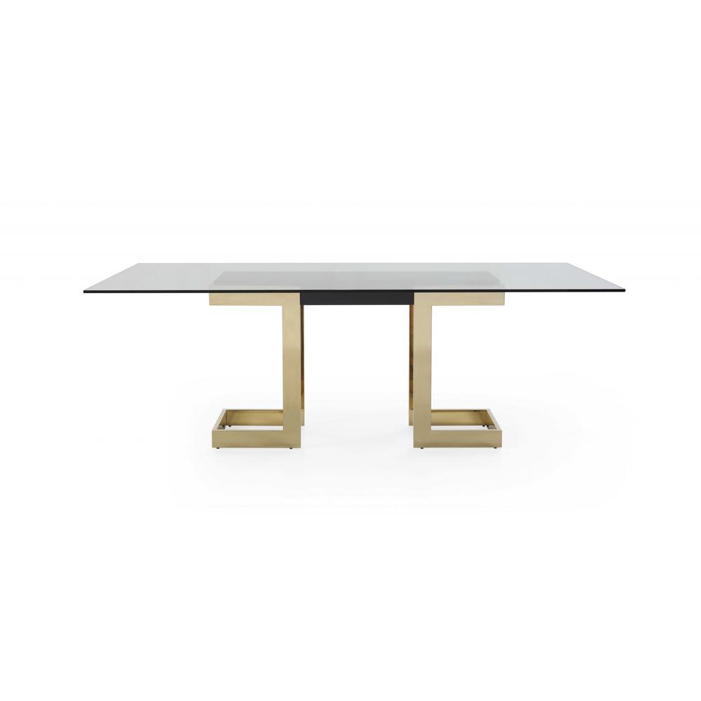 87" X 39" X 30" Polished Gold Glass Stainless Steel Dining Table - 370725. Picture 2
