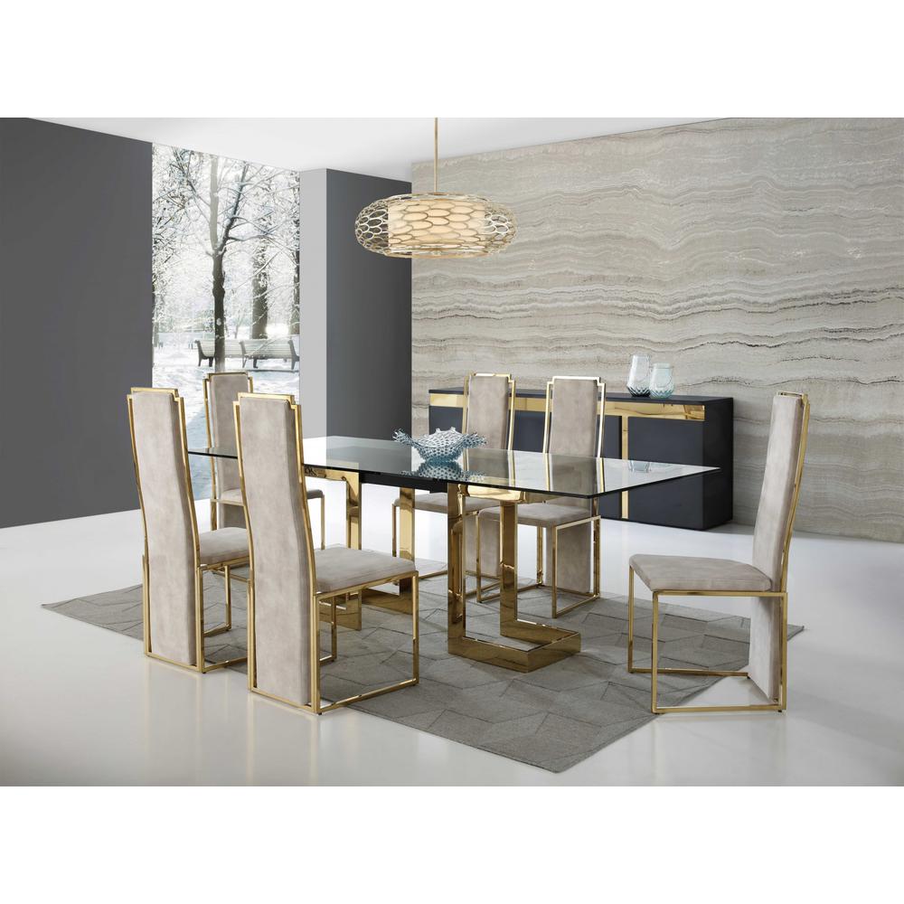 87" X 39" X 30" Polished Gold Glass Stainless Steel Dining Table - 370725. Picture 5