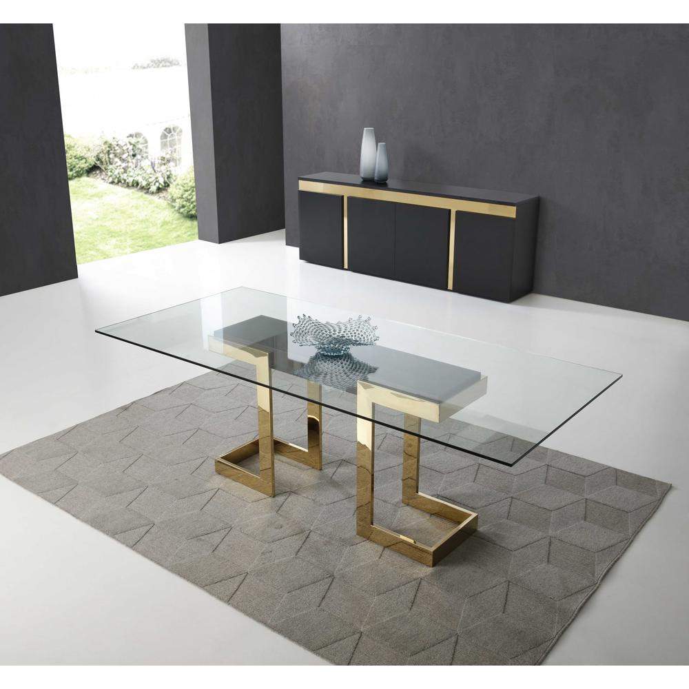 87" X 39" X 30" Polished Gold Glass Stainless Steel Dining Table - 370725. Picture 6