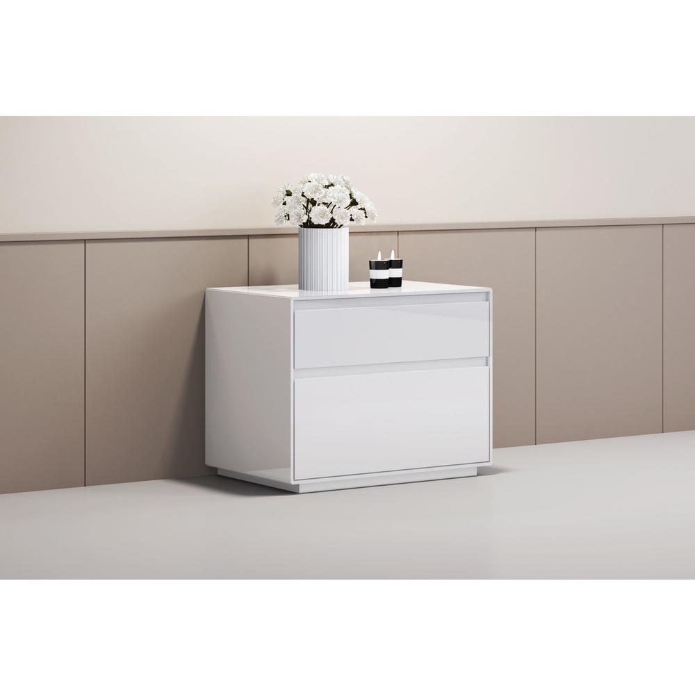 Simplistic White Gloss 2 Drawer Nightstand - 370748. Picture 2