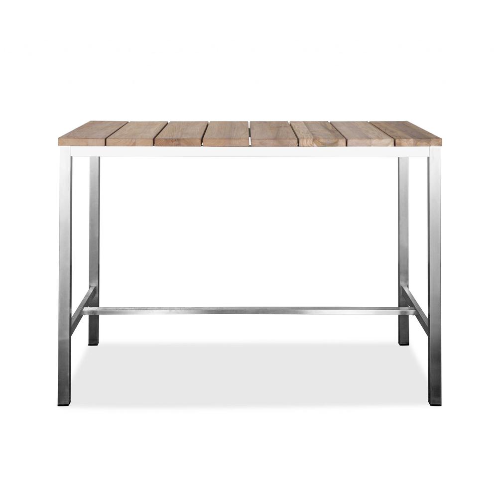 55" X 27" X 42" Teak Wood & Stainless Steel Bar Table - 372053. Picture 1