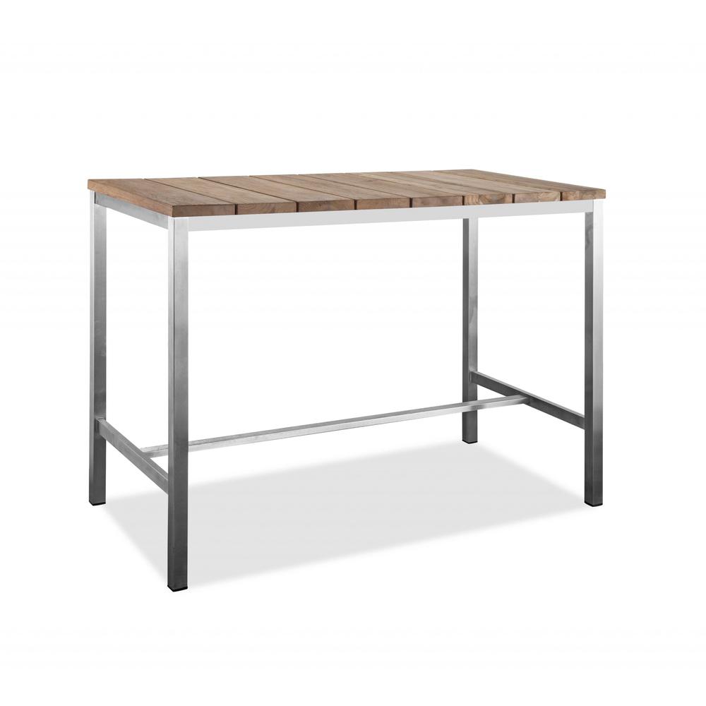55" X 27" X 42" Teak Wood & Stainless Steel Bar Table - 372053. Picture 2