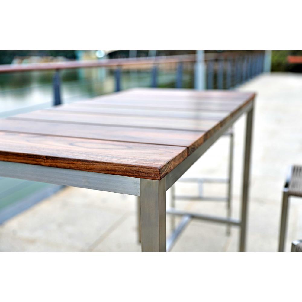 55" X 27" X 42" Teak Wood & Stainless Steel Bar Table - 372053. Picture 5