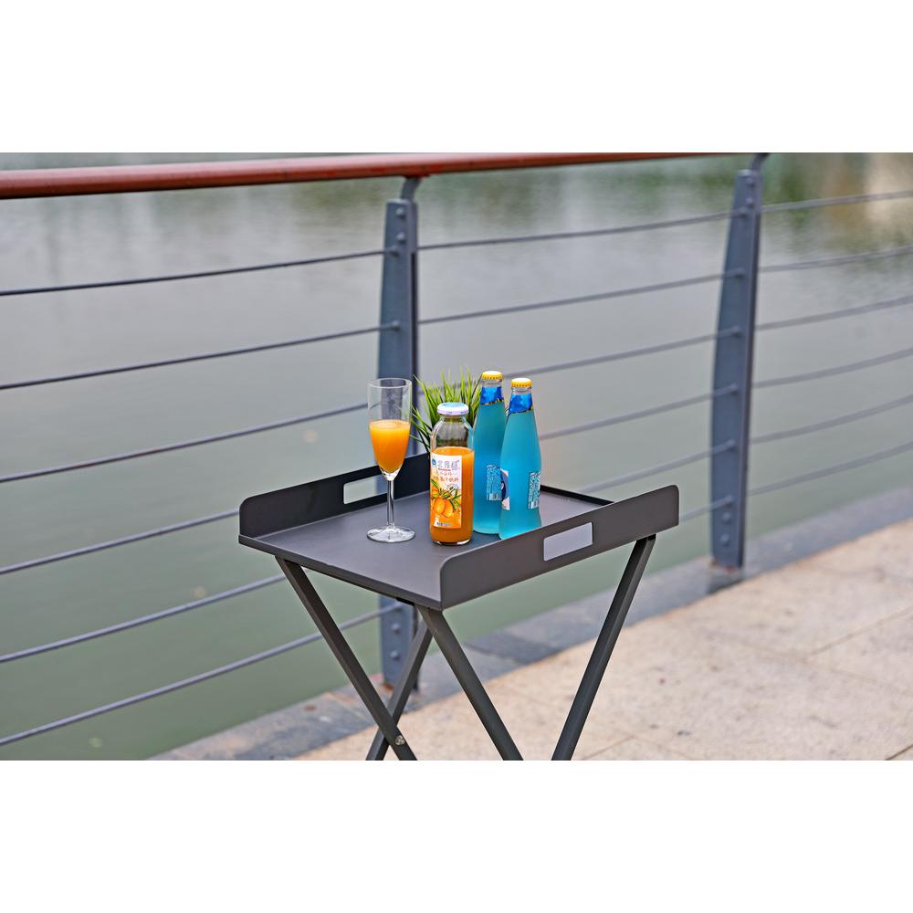 Gray Aluminum Indoor Outdoor Tray Table. Picture 2