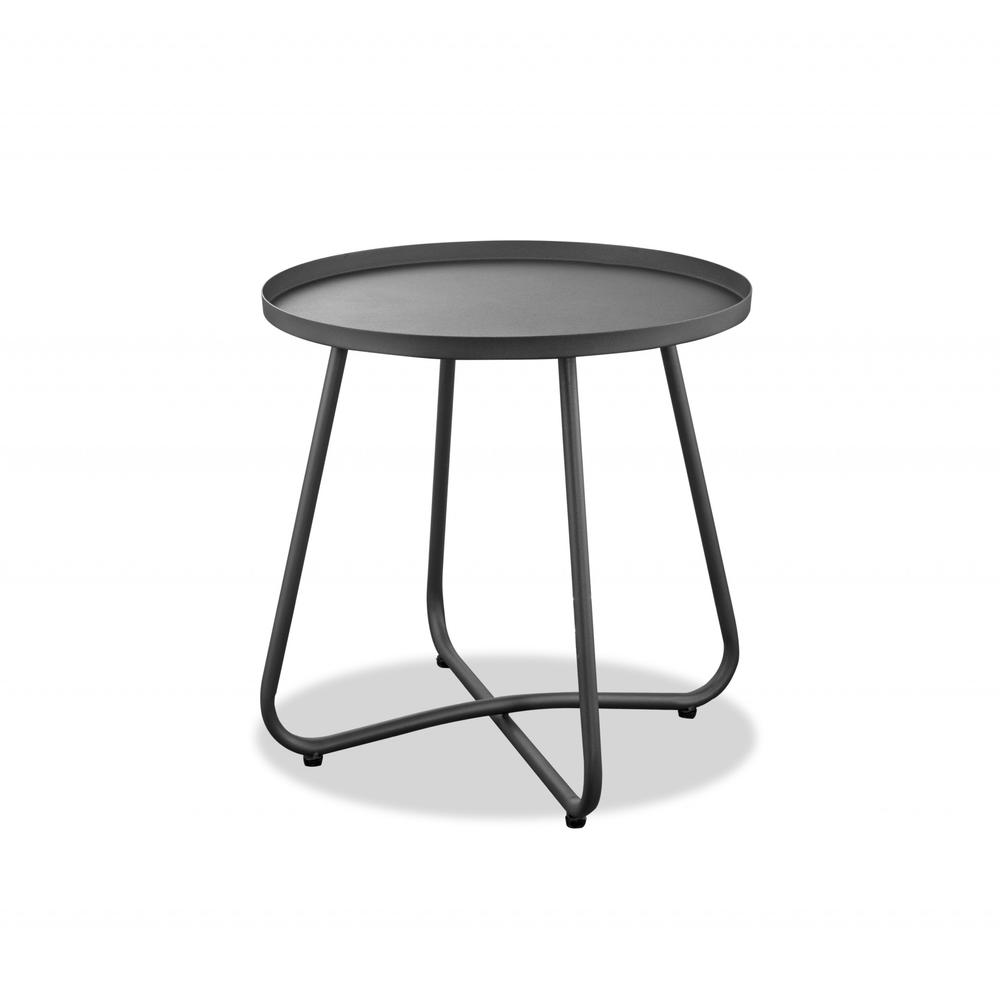 Gray Aluminum Indoor Outdoor Round End Table. Picture 1