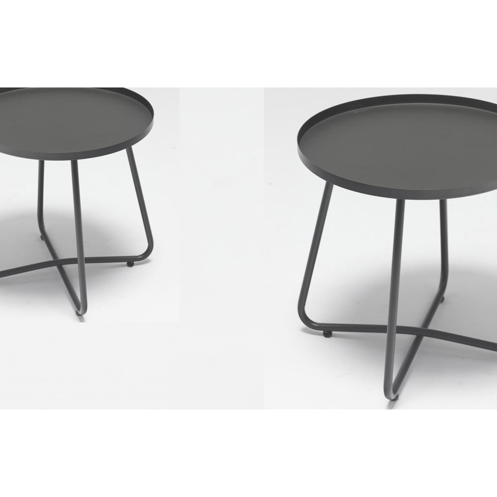 Gray Aluminum Indoor Outdoor Round End Table. Picture 2